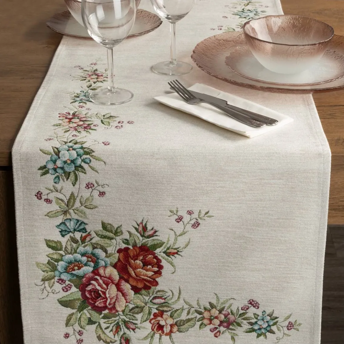 Bieżnik gobelinowy 40x100 w kwiaty