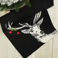 Bieżnik świąteczny czarny 35x140 Rudolf
