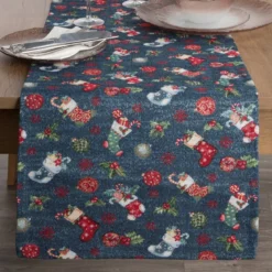 Bieżnik świąteczny 45x140 granatowo czerwony