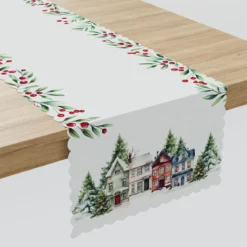 Bieżnik wodoodporny świąteczny 38x160 Zimowe Miasteczko