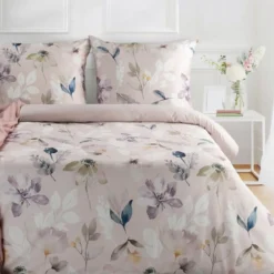 Ekskluzywna pościel Premium pudrowa 160x200 w kwiaty