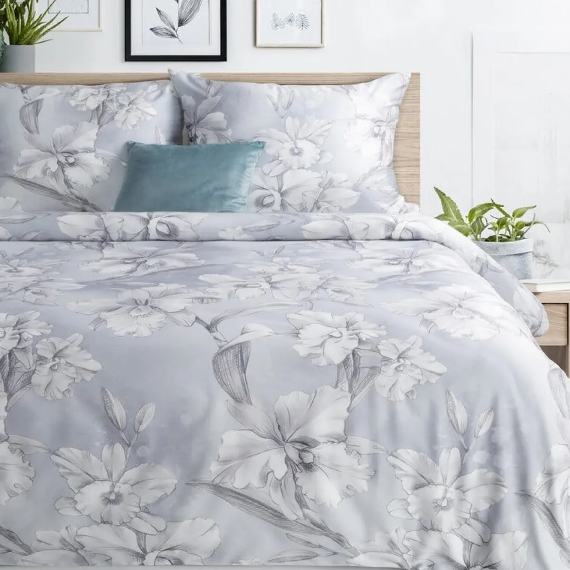 Ekskluzywna pościel Premium 220x200 w delikatny, szkicowy wzór kwiatowy