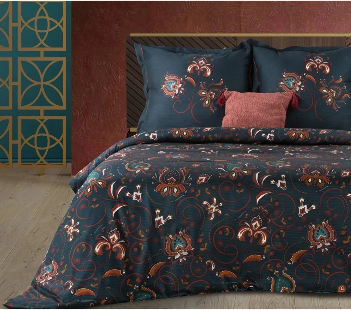 Ekskluzywna pościel Terra Collection granatowo bordowa 160x200 Morocco