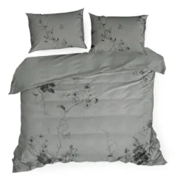 Ekskluzywna pościel Terra Collection popielata w kwiaty 160x200 Palermo