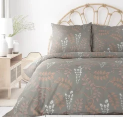 Ekskluzywna pościel Terra Collection stalowa w listki 160x200 Seville