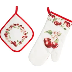 Komplet kuchenny Wiśnie- rękawica + podkładka