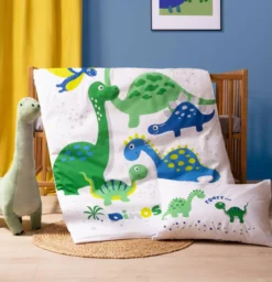 Komplet pościeli bambusowej białej do łóżeczka 90x120 Zielony Dinozaur
