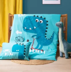 Komplet pościeli bambusowej niebieskiej do łóżeczka 90x120 Dinozaur