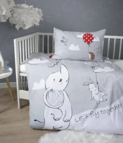 Komplet pościeli bawełnianej popielatej do łóżeczka 100x135 Zwierzątka