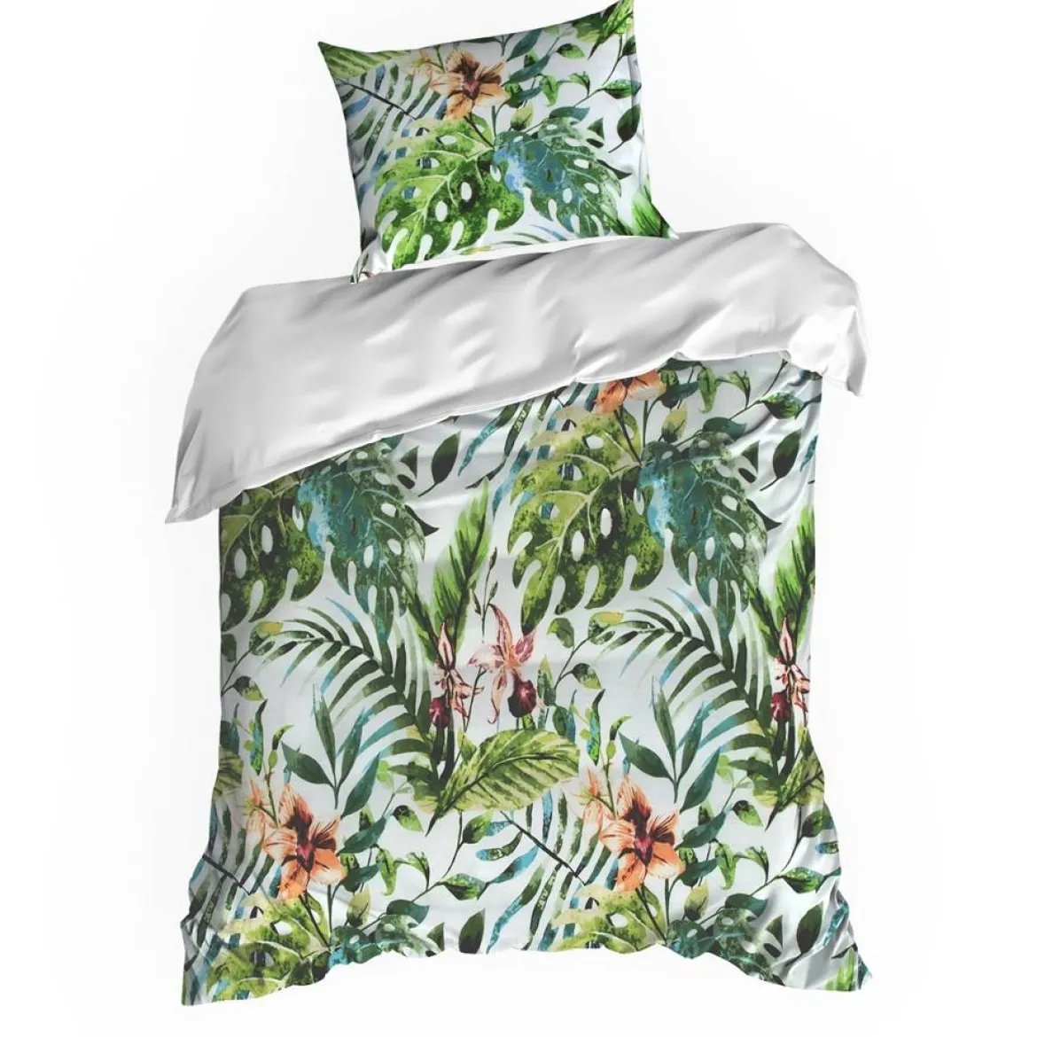 Komplet pościeli białej Sonia 100% bawełniana 140x200 w liście monstery