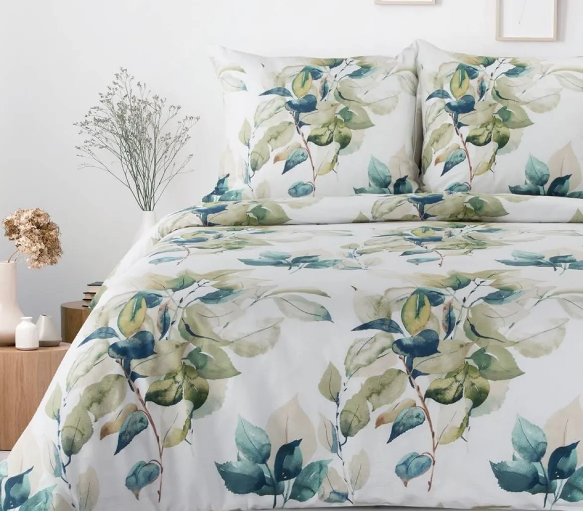 Komplet pościeli białej Sonia 100% bawełniana 220x200 w liście