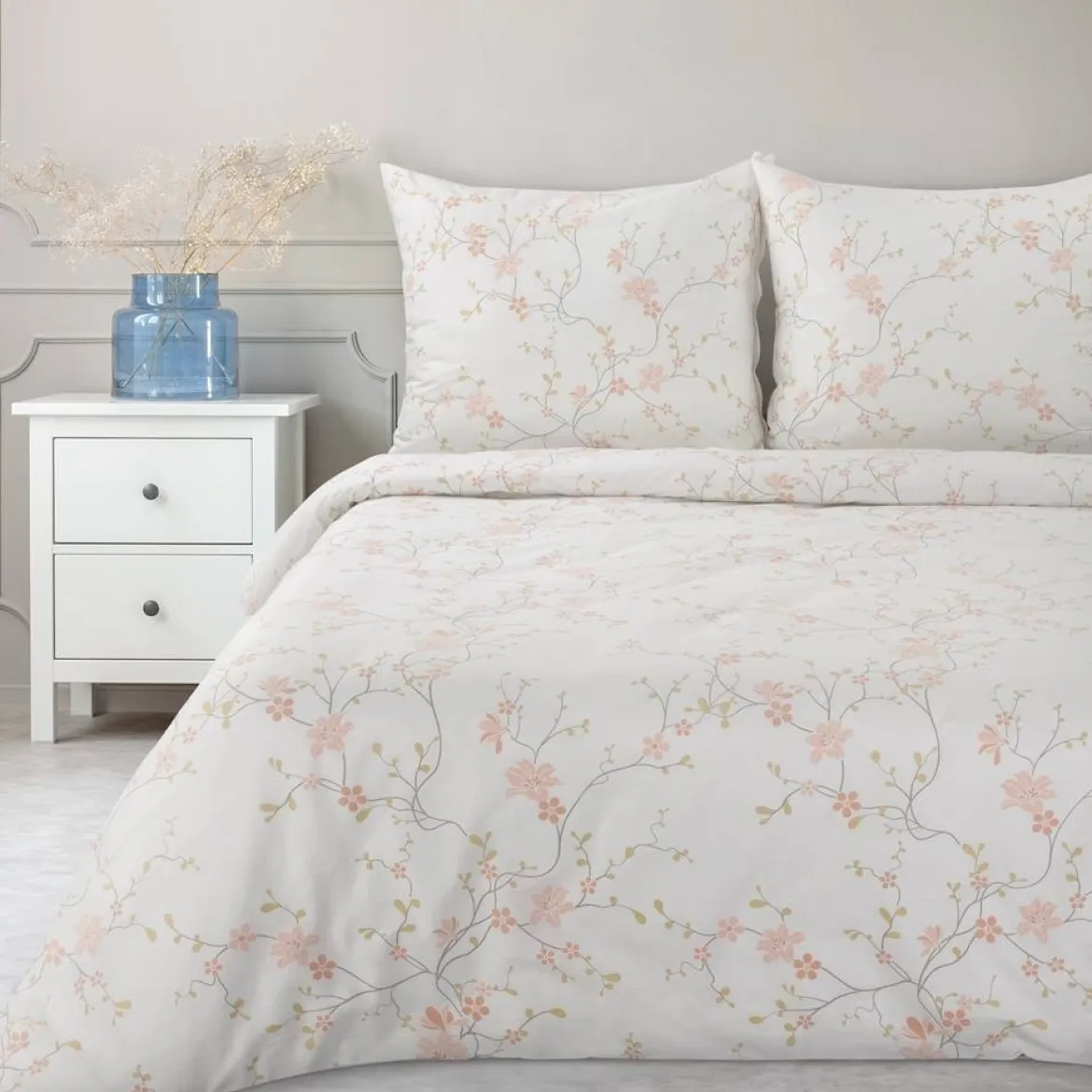 Komplet pościeli białej Sonia 100% bawełniana 160x200 drobne kwiatuszki