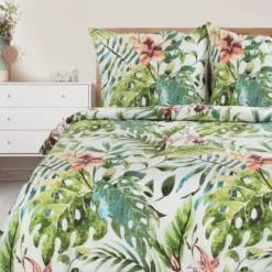 Komplet pościeli białej Sonia 100% bawełniana 160x200 w liście monstery