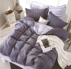 Komplet pościeli dwustronnej z bawełny satynowej 200x220 w pionowe pasy