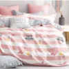 Komplet pościeli dwustronnej w poziome pasy 180x200 i flamingi