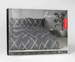 Komplet pościeli grafitowej z satyny bawełnianej 220x200 geometryczny wzór Home Satin