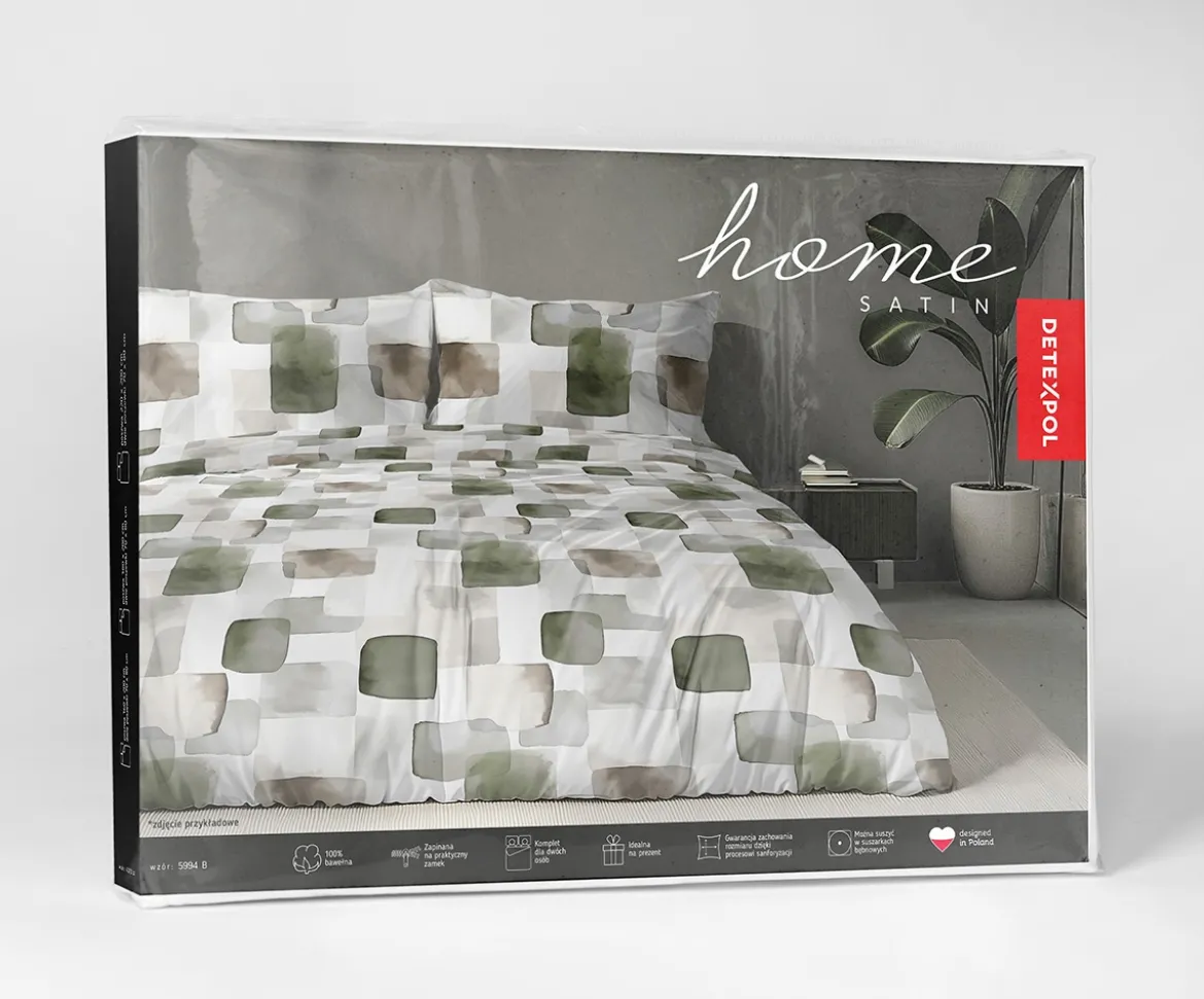 Komplet pościeli Home Satin z satyny bawełnianej 140x200 w geometryczną zieloną mozaikę