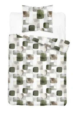 Komplet pościeli Home Satin z satyny bawełnianej 140x200 w geometryczną zieloną mozaikę
