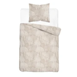 Komplet pościeli Home Satin z satyny bawełnianej beżowej 140x200 w leśny wzór