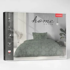 Komplet pościeli Home Satin z satyny bawełnianej oliwkowej 140x200 w geometryczny wzór