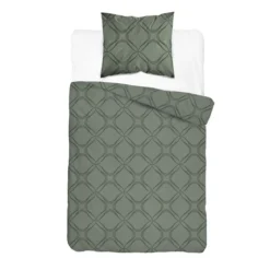 Komplet pościeli Home Satin z satyny bawełnianej oliwkowej 140x200 w geometryczny wzór