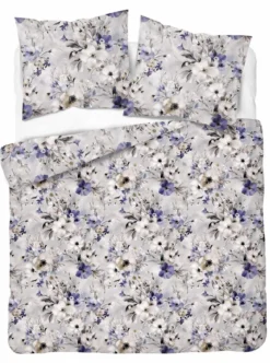 Komplet pościeli Home Satin z satyny bawełnianej 160x200 w fioletowe i kremowe kwiaty