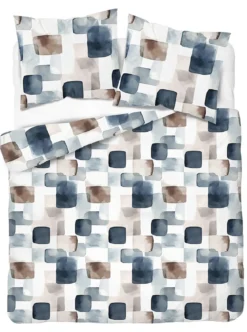Komplet pościeli Home Satin z satyny bawełnianej 160x200 w geometryczną granatową mozaikę