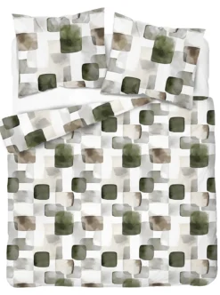 Komplet pościeli Home Satin z satyny bawełnianej 160x200 w geometryczną zieloną mozaikę