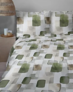 Komplet pościeli Home Satin z satyny bawełnianej 160x200 w geometryczną zieloną mozaikę