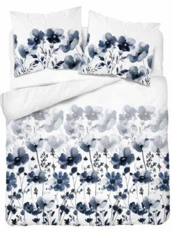 Komplet pościeli Home Satin z satyny bawełnianej 160x200 w granatowe kwiaty