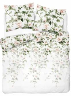Komplet pościeli Home Satin z satyny bawełnianej 160x200 w motyw pudrowo różowego hibiskusa