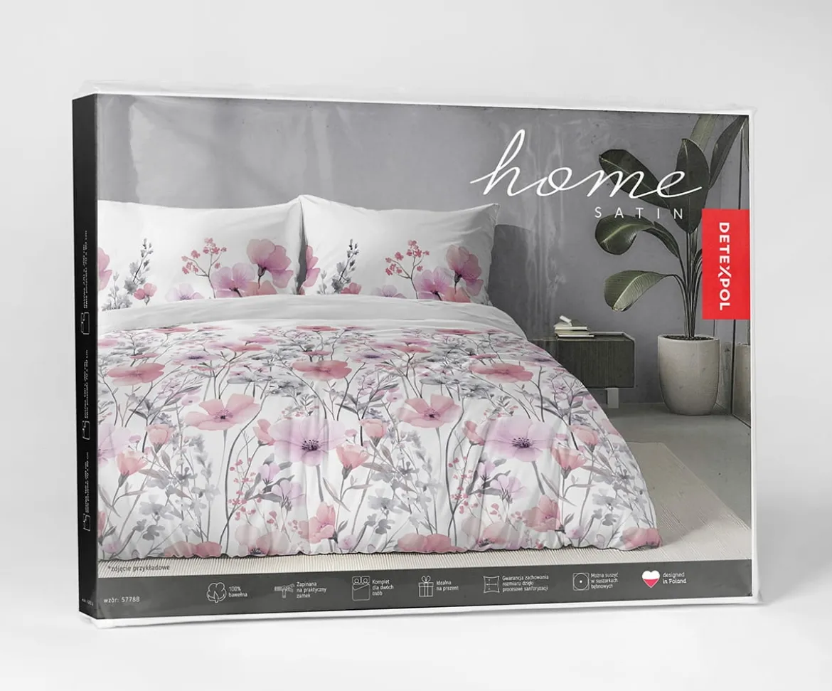 Komplet pościeli Home Satin z satyny bawełnianej 160x200 w różowe i fioletowe kwiaty