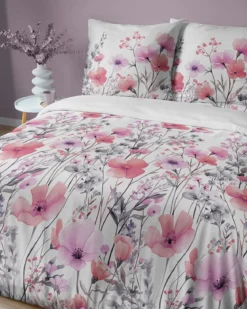 Komplet pościeli Home Satin z satyny bawełnianej 160x200 w różowe i fioletowe kwiaty
