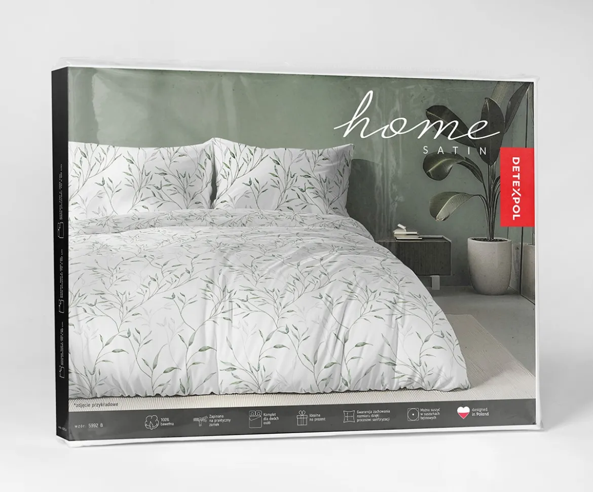 Komplet pościeli Home Satin z satyny bawełnianej 160x200 w zielone gałązki