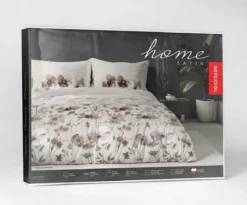 Komplet pościeli Home Satin z satyny bawełnianej 160x200 w ciemno beżowe kwiaty