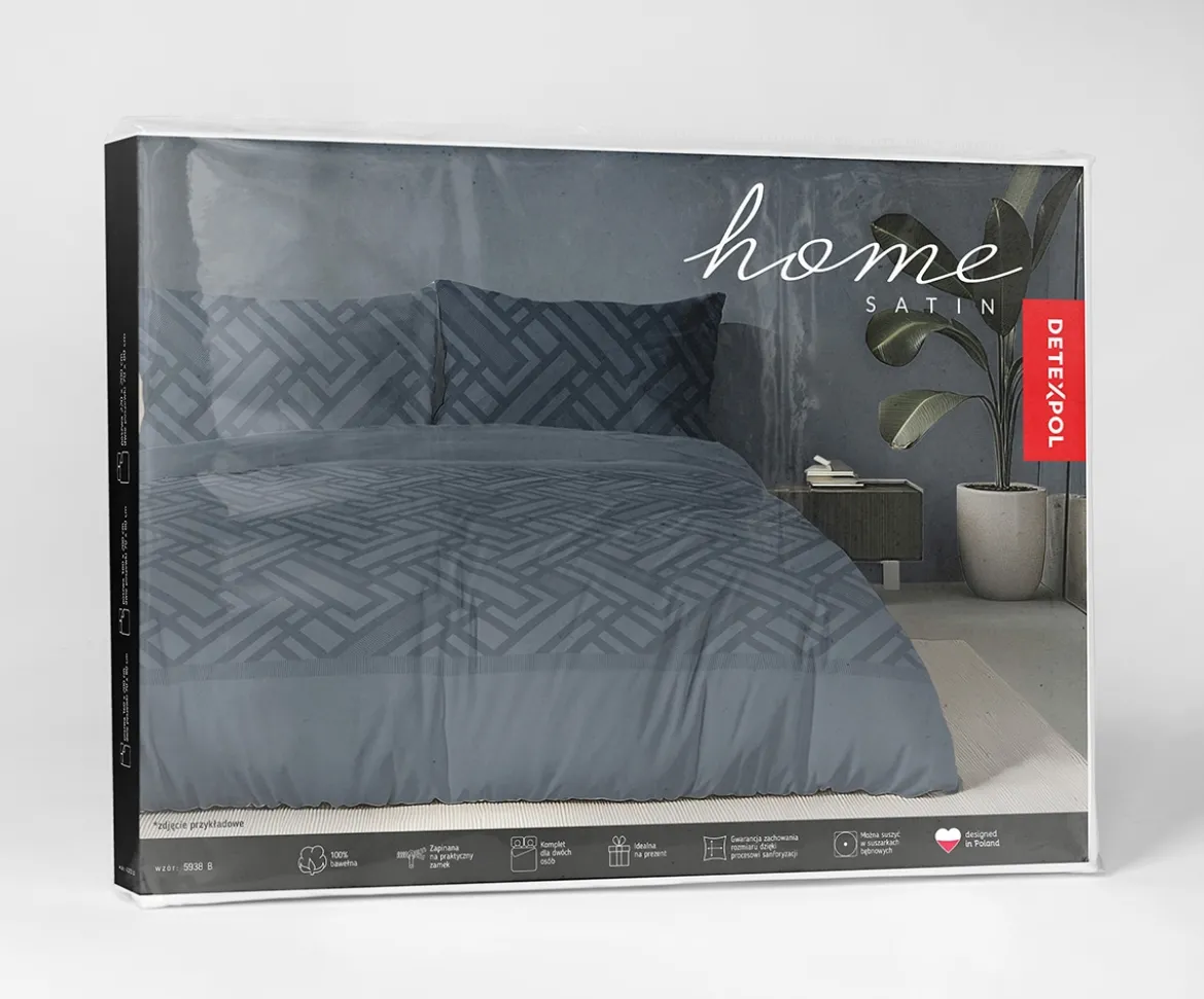 Komplet pościeli Home Satin z satyny bawełnianej granatowej 160x200 geometryczny wzór