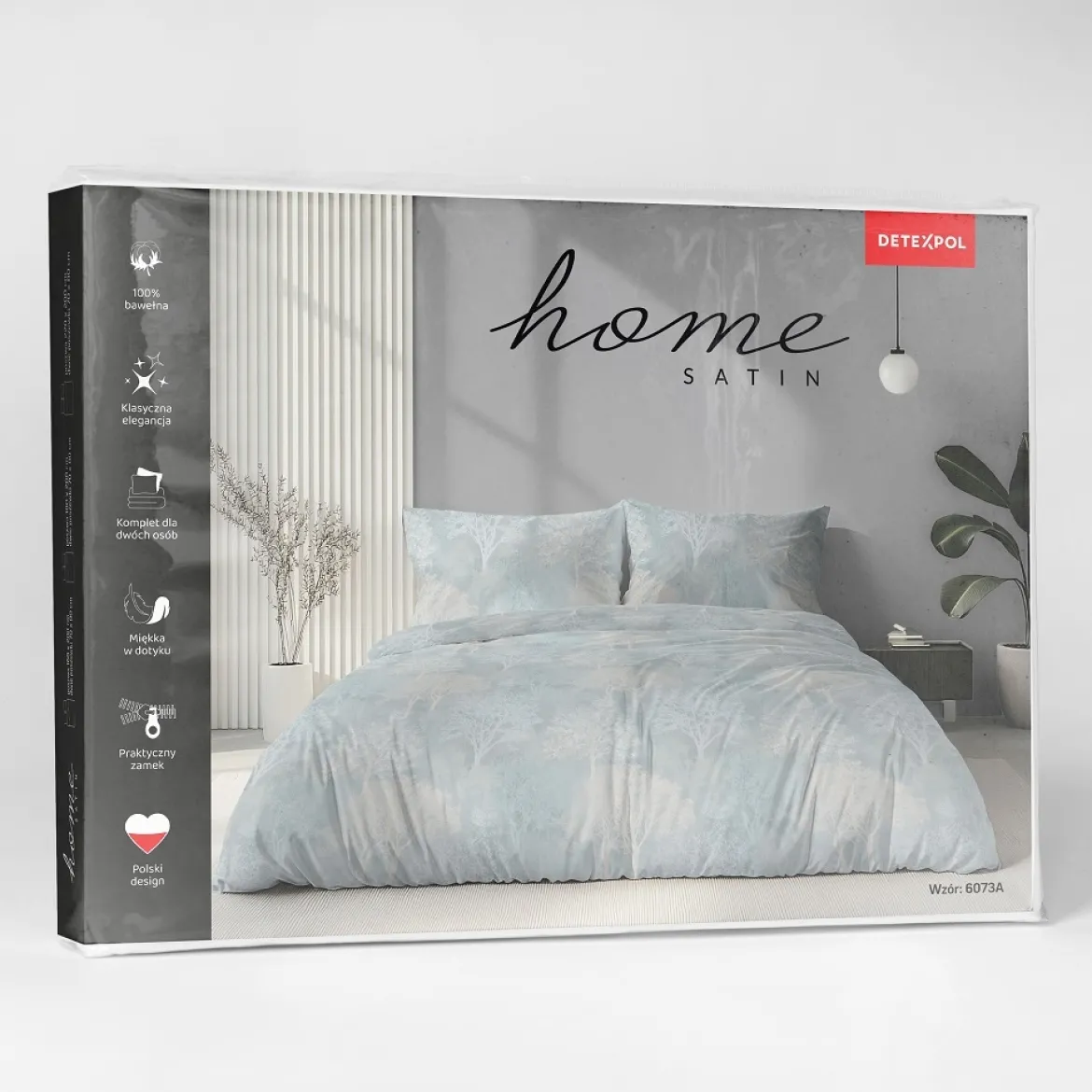 Komplet pościeli Home Satin z satyny bawełnianej jasnoniebieska 160x200 w leśny wzór
