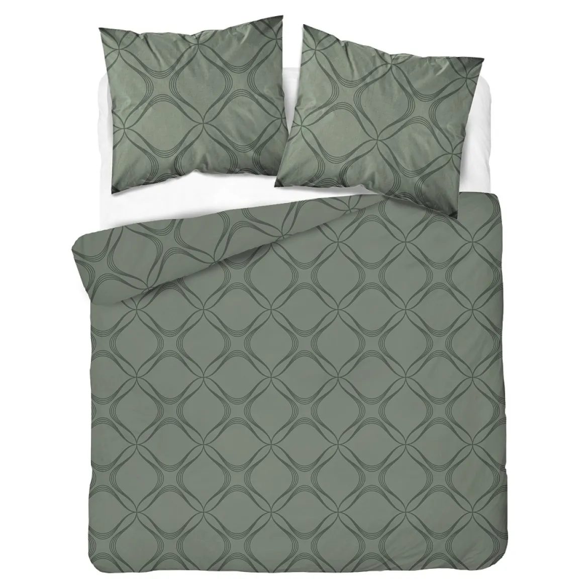 Komplet pościeli Home Satin z satyny bawełnianej oliwkowej 220x200 w geometryczny wzór