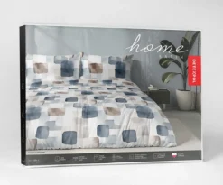 Komplet pościeli Home Satin z satyny bawełnianej 220x200 w geometryczną granatową mozaikę