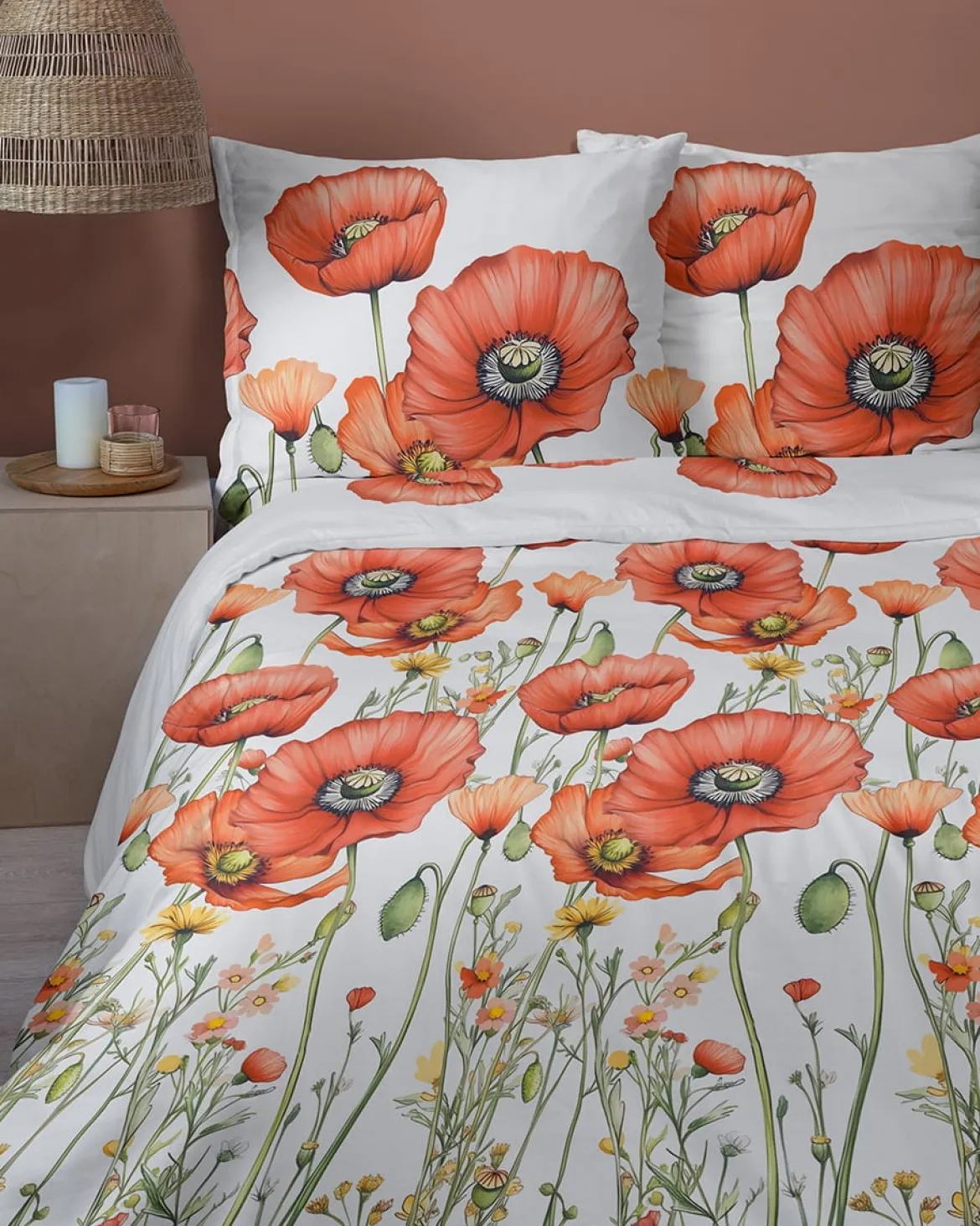 Komplet pościeli Home Satin z satyny bawełnianej 180x200 w czerwone maki