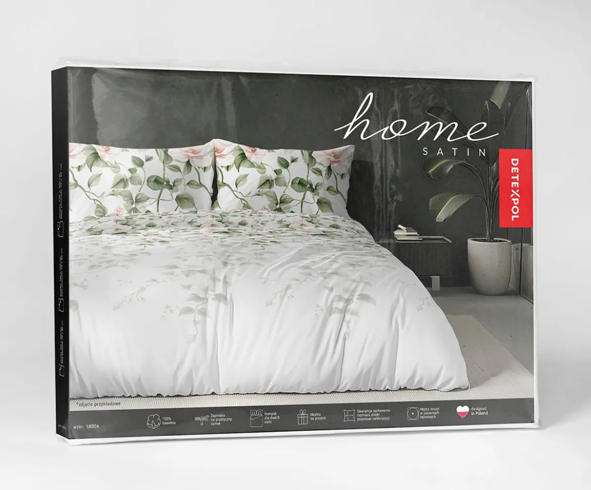 Komplet pościeli Home Satin z satyny bawełnianej 180x200 w motyw pudrowo różowego hibiskusa