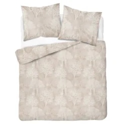 Komplet pościeli Home Satin z satyny bawełnianej beżowej 180x200 w leśny wzór