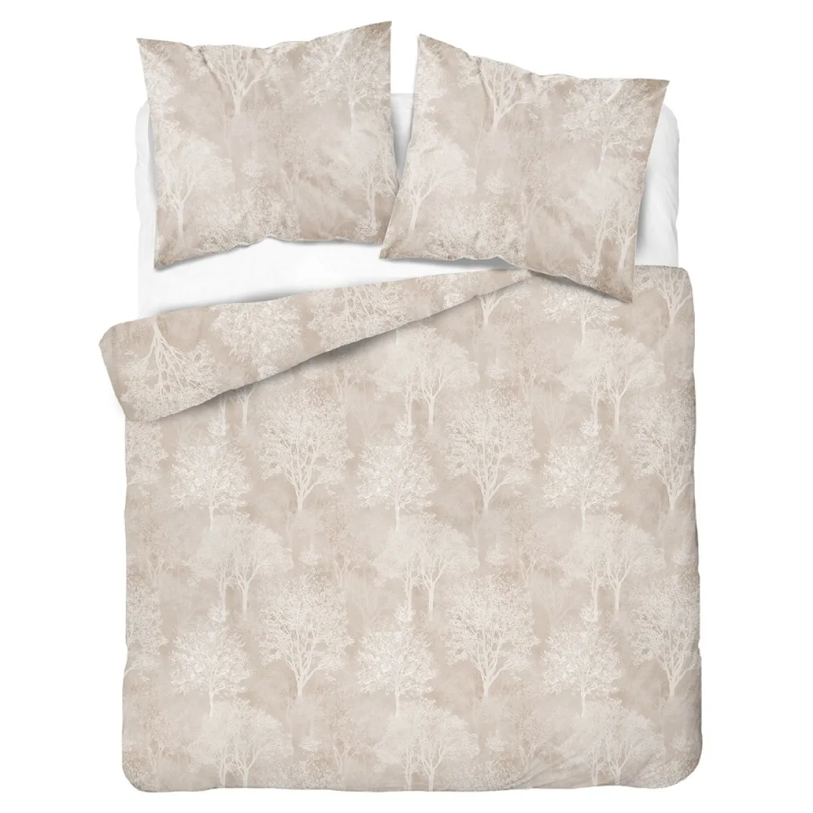 Komplet pościeli Home Satin z satyny bawełnianej beżowej 180x200 w leśny wzór