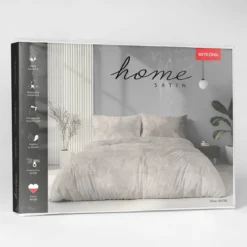 Komplet pościeli Home Satin z satyny bawełnianej beżowej 180x200 w leśny wzór