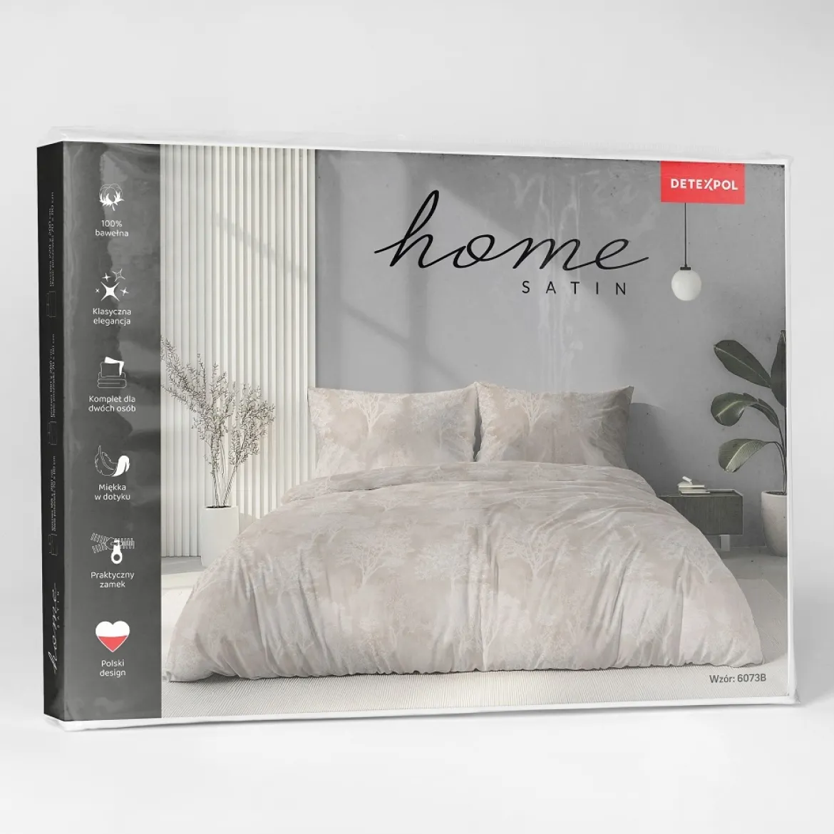 Komplet pościeli Home Satin z satyny bawełnianej beżowej 180x200 w leśny wzór