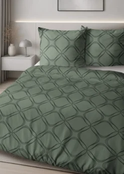 Komplet pościeli Home Satin z satyny bawełnianej oliwkowej 180x200 w geometryczny wzór