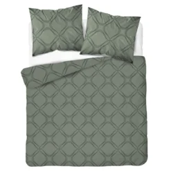 Komplet pościeli Home Satin z satyny bawełnianej oliwkowej 180x200 w geometryczny wzór