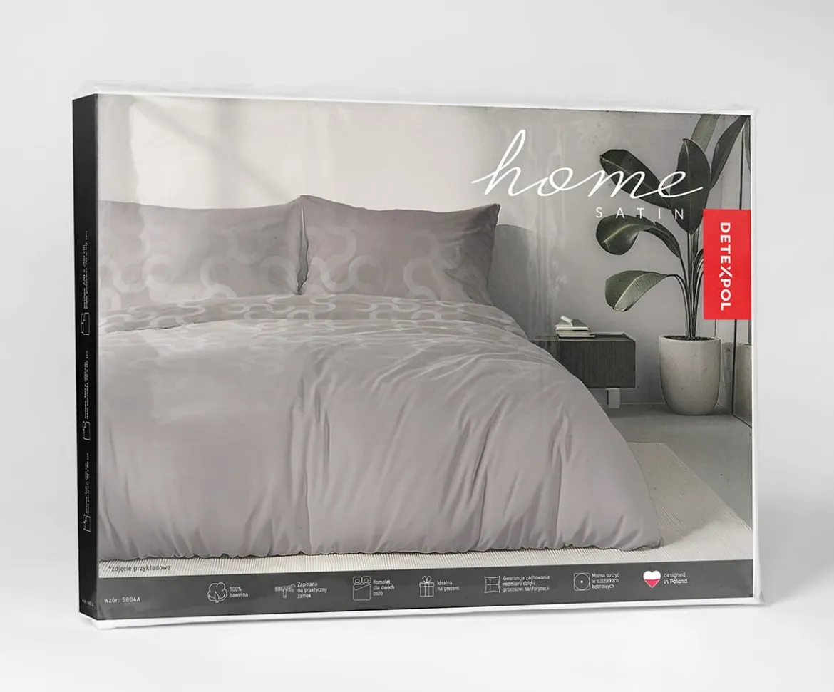 Komplet pościeli Home Satin z satyny bawełnianej szarej 180x200 we wzór geometryczny