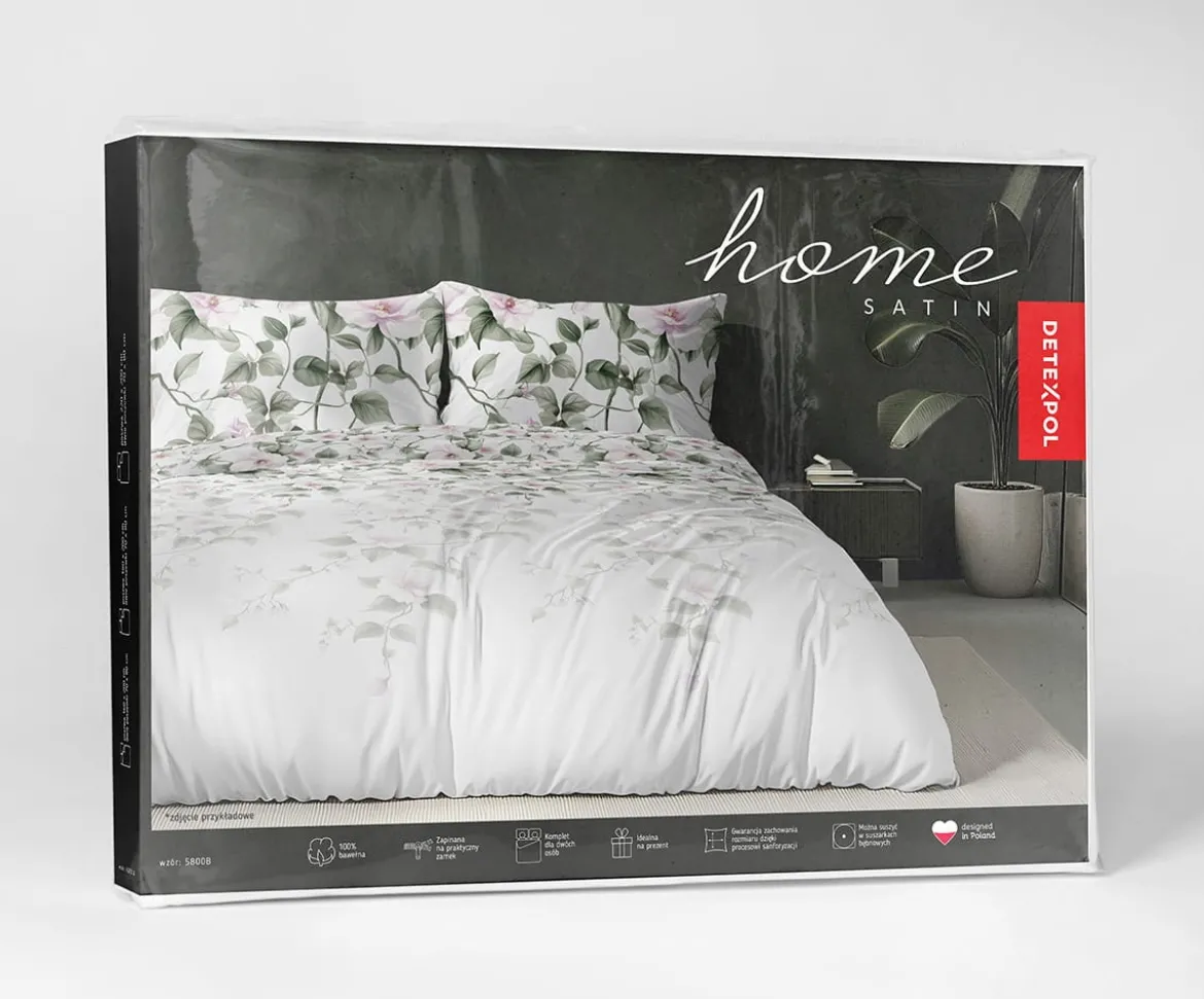 Komplet pościeli Home Satin z satyny bawełnianej 160x200 w motyw różowego hibiskusa