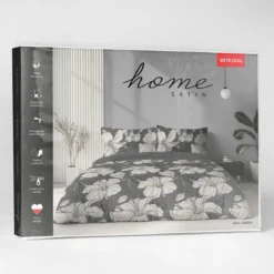 Komplet pościeli Home Satin z satyny bawełnianej 220x200 grafitowa w kwiaty